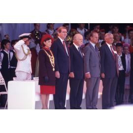 World Expo 88 Opening Ceremony - Official Party on River Stage. April 1988
