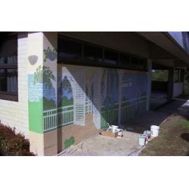 Bulimba Library - artist painting mural - 1989
