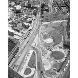 Aerial view Roma Street and Roma Street Parklands under construction - 1970