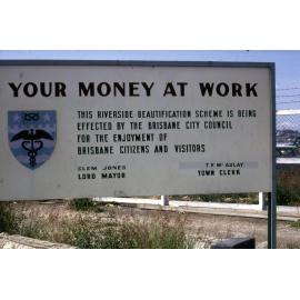Riverside Drive Beautification Scheme Sign - Your Money At Work - West End - 1969
