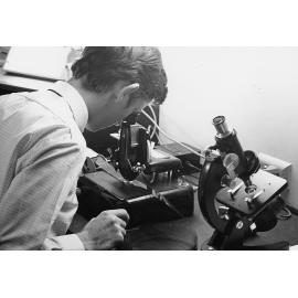 Brisbane City Council Staff Member checking Microfilm Rolls - 1970