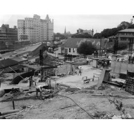 View to Turbot Ann streets from Wickham Terrace car park construction site. 1960