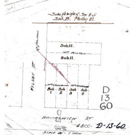 Subdivisions and owners names on corner of Welsby and Brunswick Street, New Farm