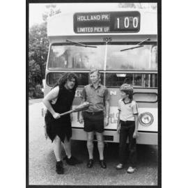 Caveman in front of Council bus - 1984