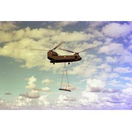 RAAF CH-47 Chinook lifting beam from sedimentation basin, Mt Crosby - 1975