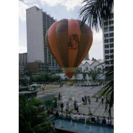 Pancake Manor hot air balloon advertisement, King George Square, Brisbane City - 1981