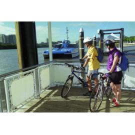 Cyclists boarding CityCat at South Bank ferry terminal, South Brisbane - 1997