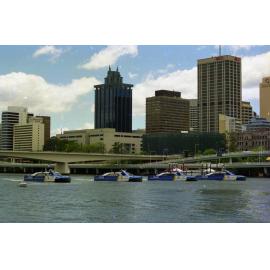CityCat fleet passing Victoria Bridge, Brisbane City - 1996