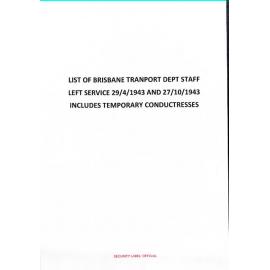 Transport Staff employment list Staff who left Employment April - Oct 1943