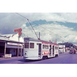 FM tram No. 456 at Sandgate Road terminus behind bowling alley, Clayfield - 1968