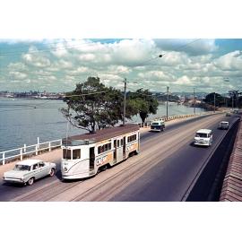 Phoenix tram No. 547 on Kingsford Smith Drive looking west, Hamilton - 1968
