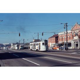 Trams No. 451 and No. 414 outside South Brisbane Station - 1964