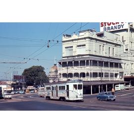Tram No. 507 outside National Hotel and Customs House at corner of Adelaide Street and Queen Street - 1968