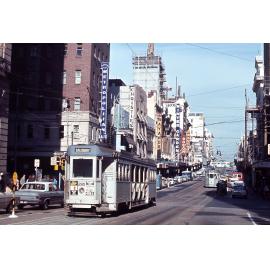Trams No. 295 and No. 438 on Queen Street outside Wintergarden - 1968