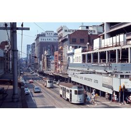 Trams No. 408 and No. 520 on Queen Street, Brisbane City - 1968
