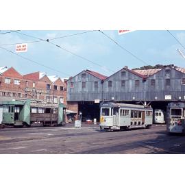 Trams No. 128, No. 231, No. 328, and No. 466 at Milton workshop - 1968