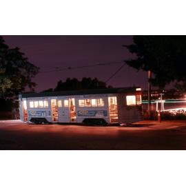 Tram No. 487 at terminus on corner of Hoogley Street and Orleigh Street looking towards the river, West End - 1968