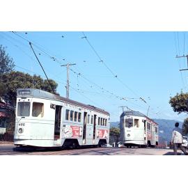 Tram No. 486 and No. 543 on Simpsons Road, Bardon - 1968