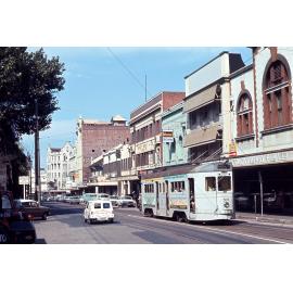 Tram No. 507 in Adelaide Street near Wharf Street, Brisbane City - 1968