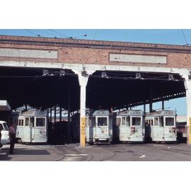 Trams No. 378, No. 289, No. 314 and No. 370 at Light Street depot, Fortitude Valley - 1968