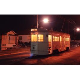 Tram No. 489 at night at Bardon terminus on Morgan Terrace - 1968
