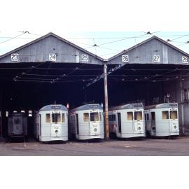 Trams No. 231, No. 502, No. 500, No. 516, No. 440 at Annerley depot - 1968