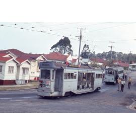 Trams No. 370 and No. 136 at terminus at Morgan Terrace, Bardon - 1968