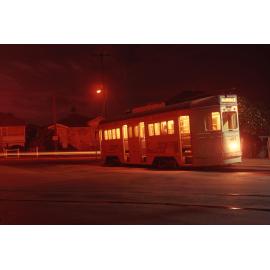 Tram No. 487 on terminus loop, Lancaster Road, Ascot, at night - 1969
