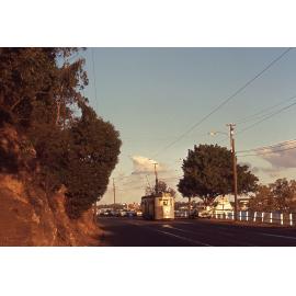 Tram No. 554 at sunset on Kingsford Smith Drive, Hamilton - 1969