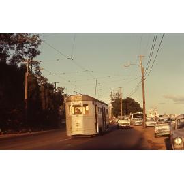 Tram No. 472 at sunset on Kingsford Smith Drive, Hamilton - 1969