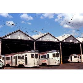 Trams No. 516, No. 554, No. 540 and No. 480 at Annerley depot - 1969