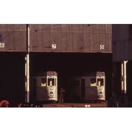 Trams No. 552 and No. 553 at Milton workshop - 1969