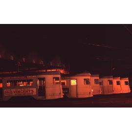 Trams No. 498, No. 441, No. 440, and No. 502 at Annerley depot - 1969