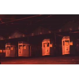 Trams No. 474, No. 498, No. 441, and No. 440 at Annerley depot - 1969