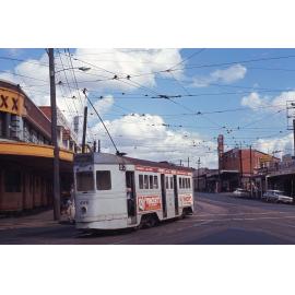 Tram No. 496 on Logan Road turning into Stanley Street - 1969