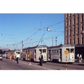 Trams No. 550, No. 534 and No. 496 on Queen Street, North Quay, Birsbane City - 1969