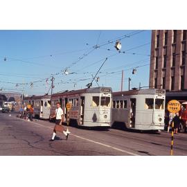 Trams No. 452 and No. 444 on Queen Street, North Quay, Birsbane City - 1969