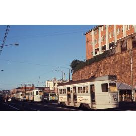 Trams No. 547 and No. 457 on Ann Street near Kemp Place, Fortitude Valley - 1969