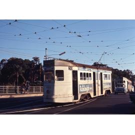 Tram No. 493 on Breakfast Creek Bridge, Kingsford Smith Drive, Newstead 1969