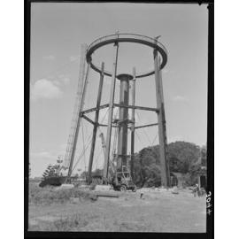 Roles Hill Reservoir water tower under construction, Manly - 1952