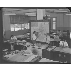 Women and men working in Brisbane City Council Planning Office - 1950