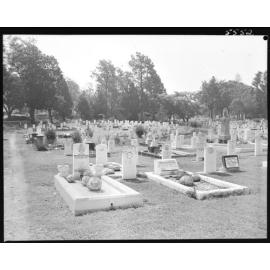 War graves and wider view of Toowong Cemetery - 1955