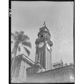 Detail of clock tower of South Brisbane Town Hall - 1959