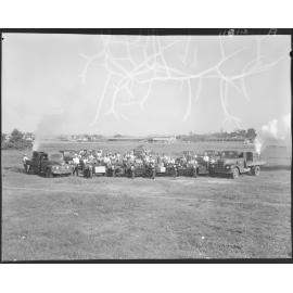 Moquito control workers and vehicle fleet at Eagle Farm racecourse - 1959