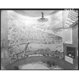 Brisbane City Council at Queensland Industry Fair showing a large panorama of the city as of 1888 - 1959