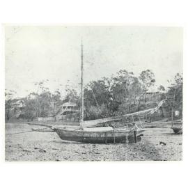 Sailing boat at Manly at low tide near Falcon Street corner