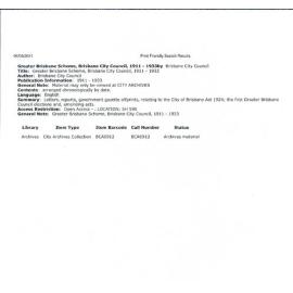 Greater Brisbane Scheme Correspondence 1911 - 1933